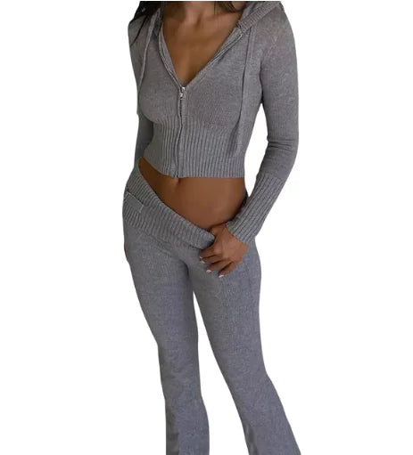 Knitted Hooded Two-Piece Set